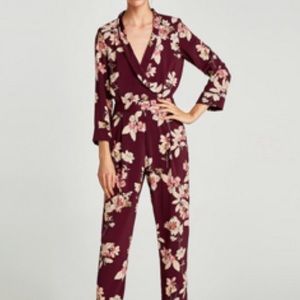 Zara burgundy floral jumpsuit